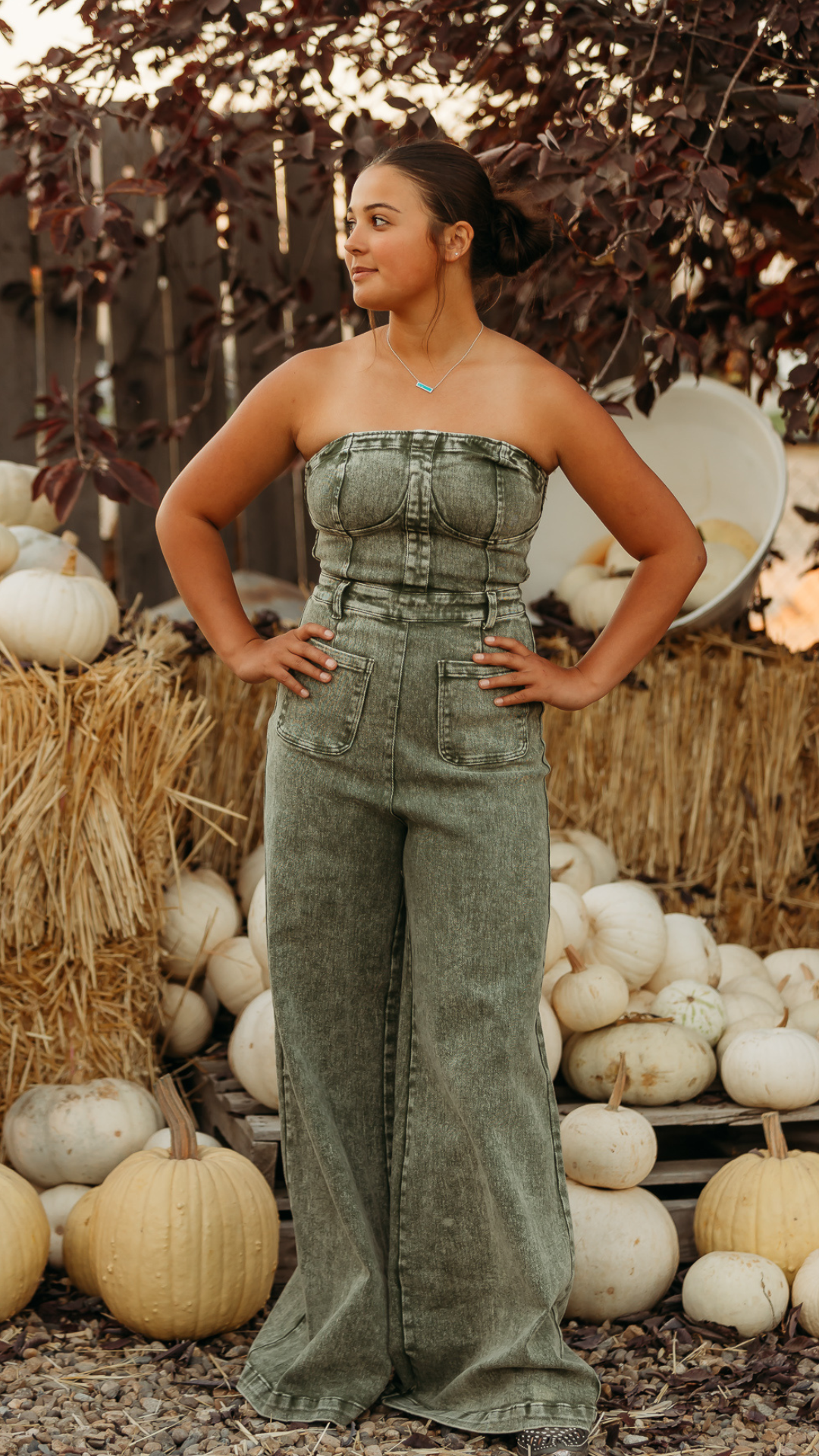 Sage Green Denim Jumpsuit