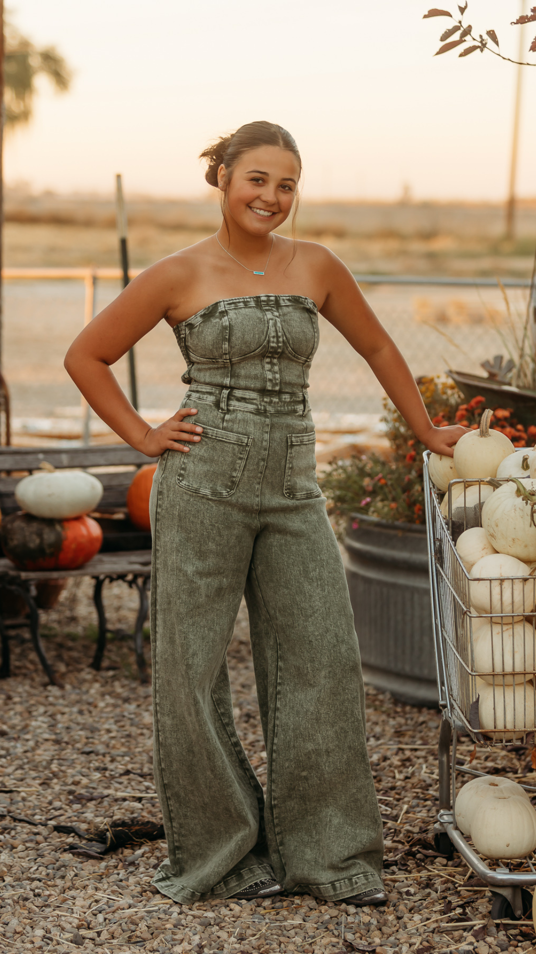 Sage Green Denim Jumpsuit