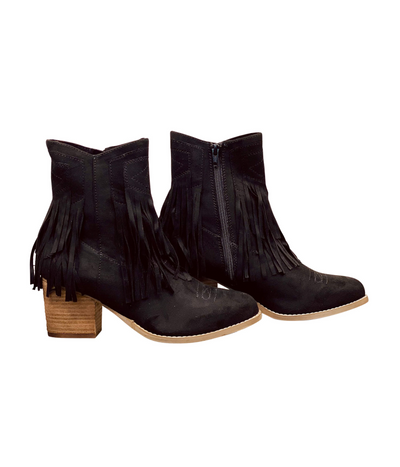 Sandra Fringe Booties in Black