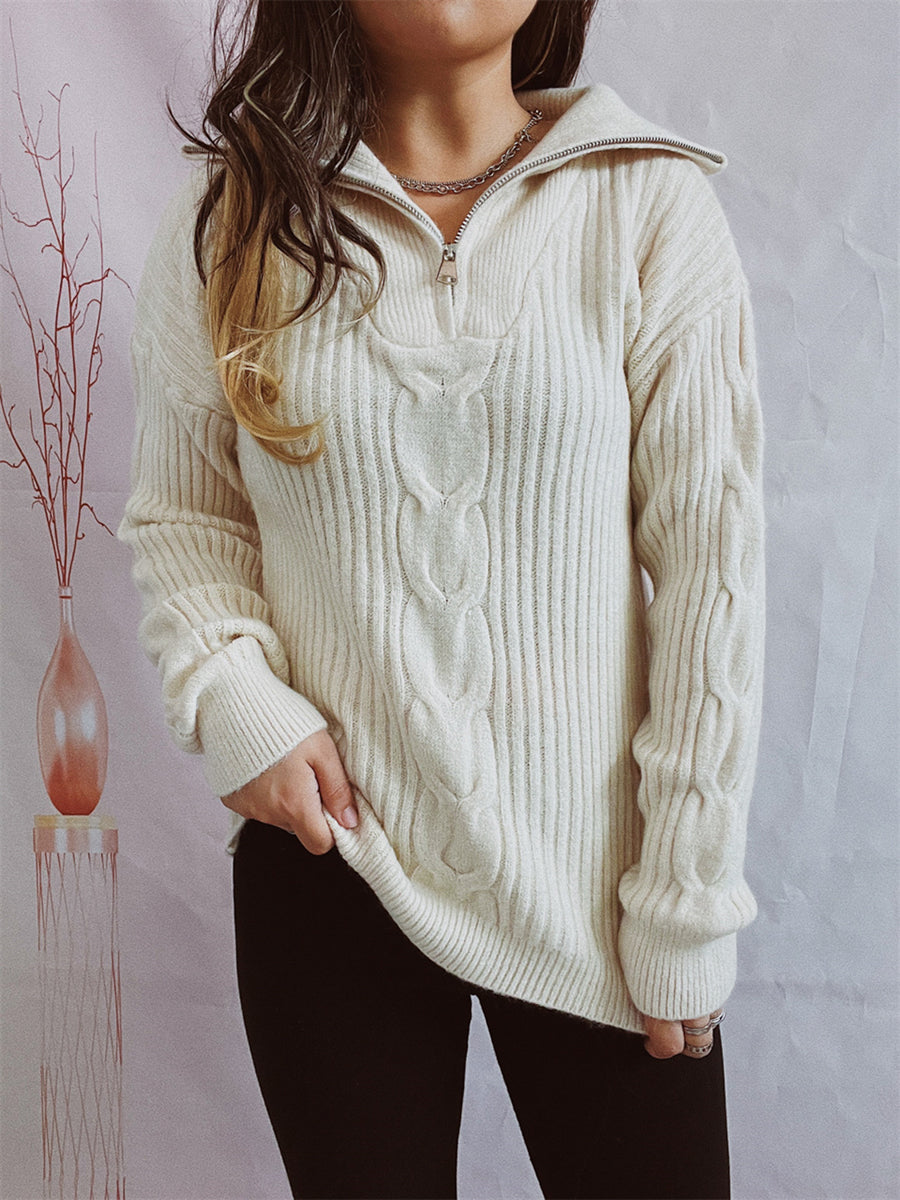 Ribbed Half Zip Long Sleeve Sweater