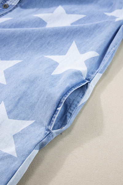 Raw Hem Star Short Sleeve Denim Dress