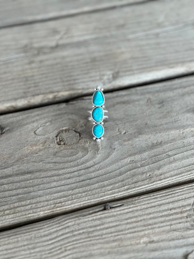 Three Tier Turquoise Adjustable Ring