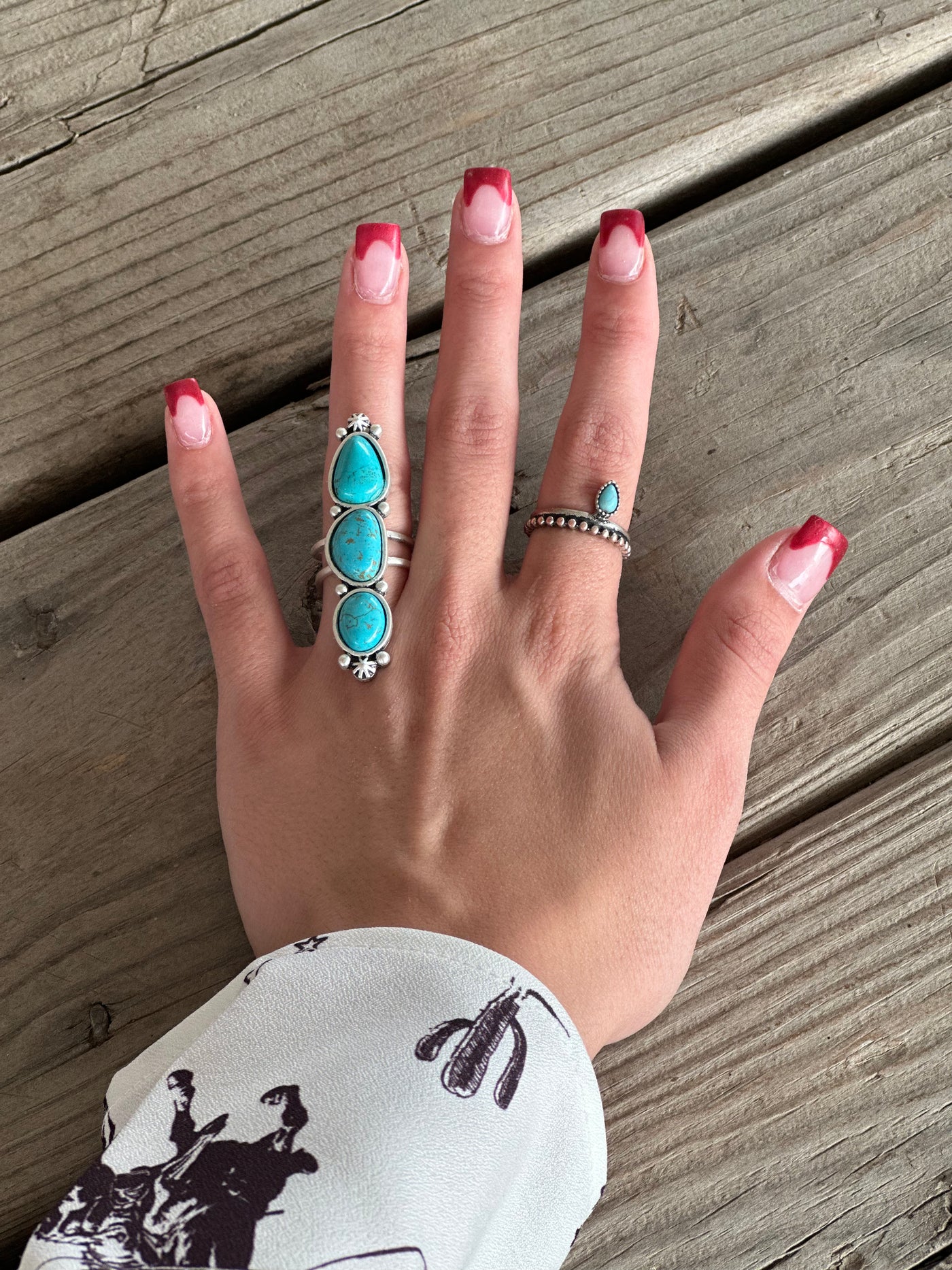 Three Tier Turquoise Adjustable Ring