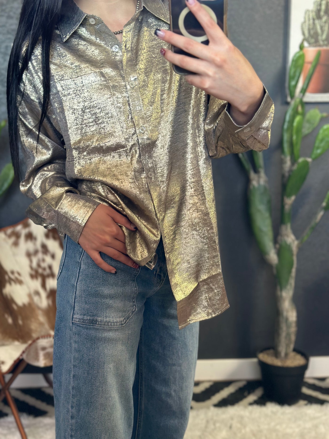 Glitter Glimmer Collared Button Up