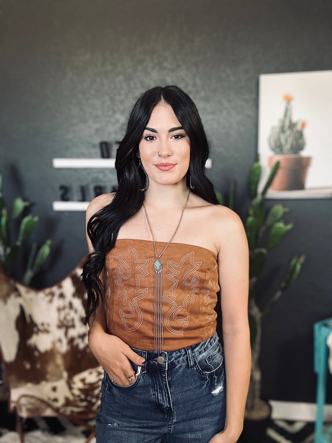 Suede Boot Stitch Tube Top