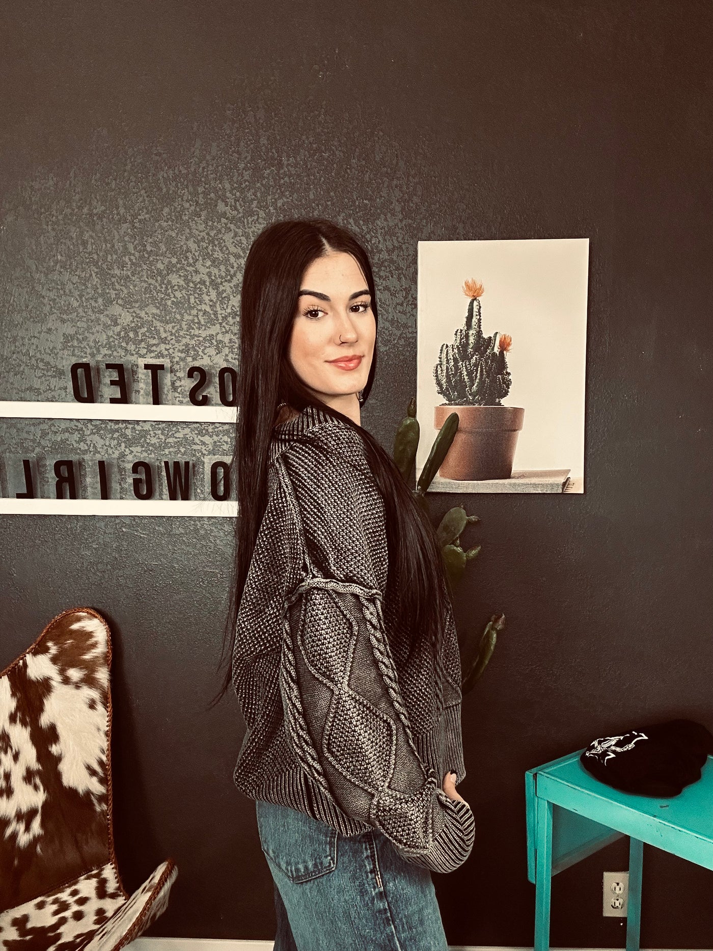 Vintage Vibe Charcoal Sweater