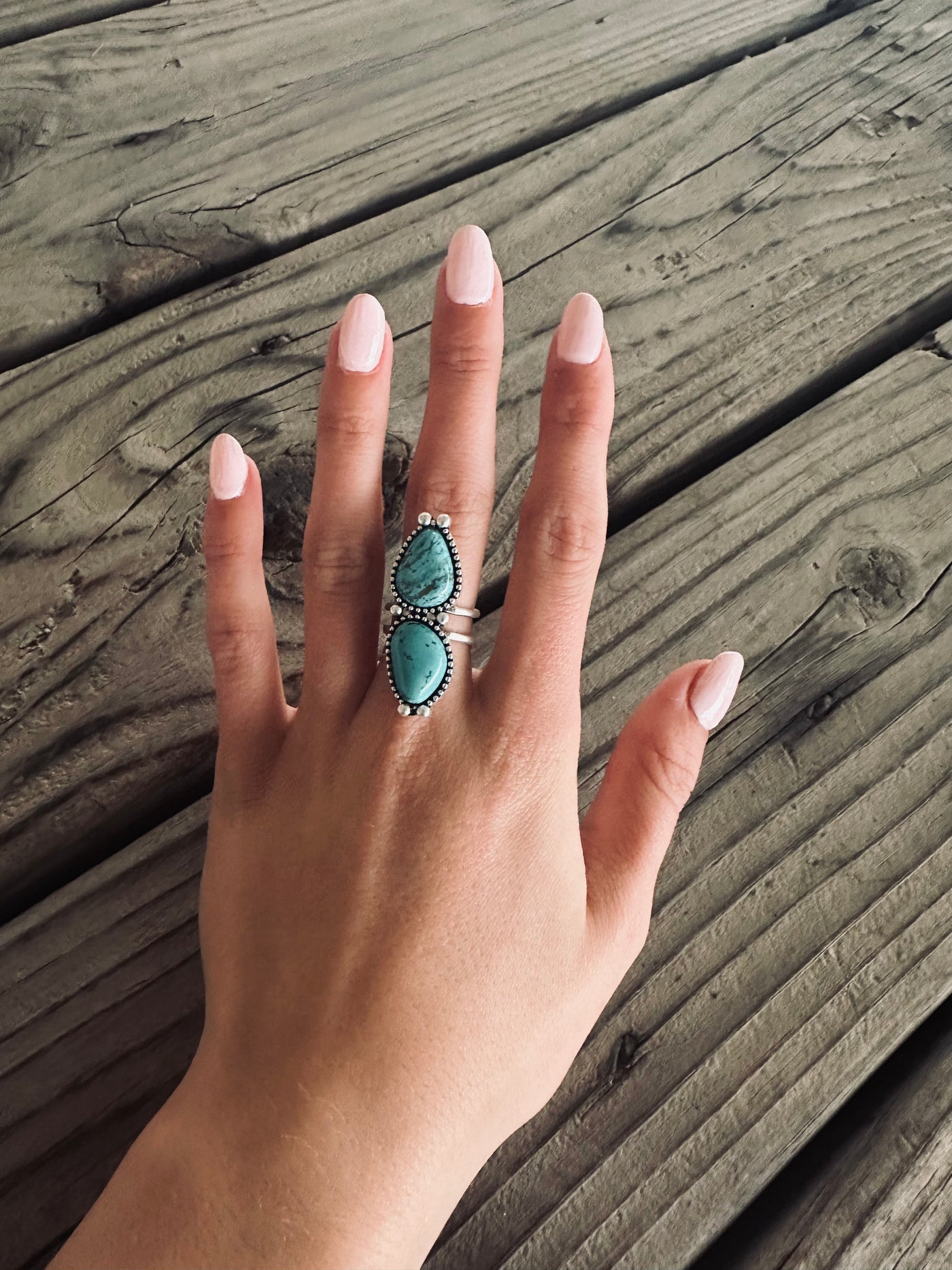 Double Turquoise Adjustable Ring