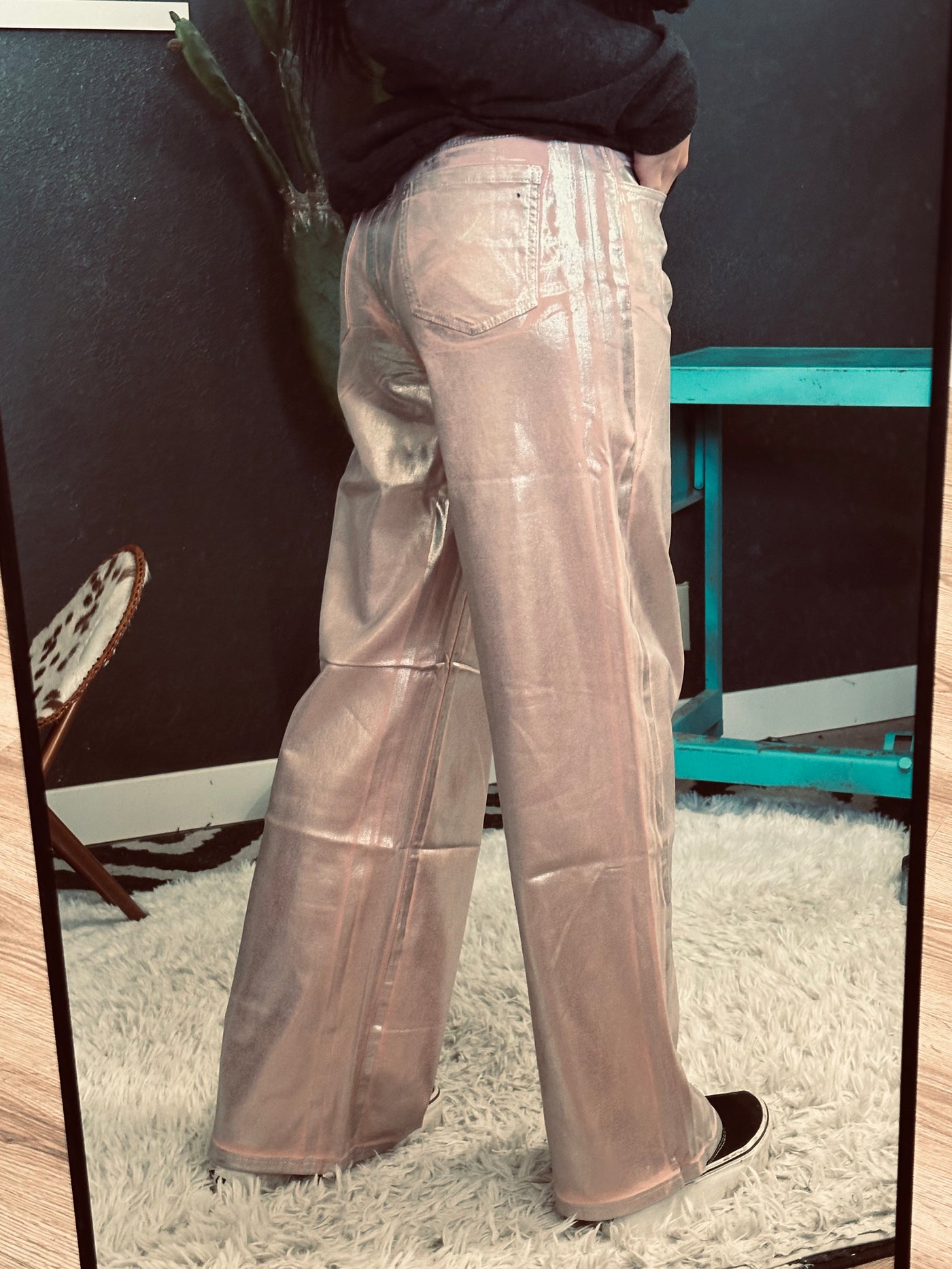 Pink Metallic Wide Leg Pants