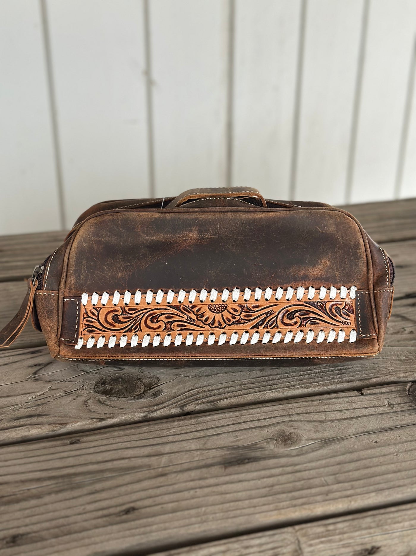 The Rustic Tooled Leather Makeup Bag