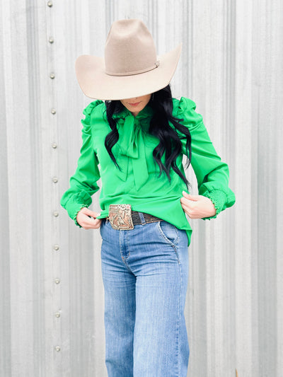 Emerald Puff Shoulder Blouse