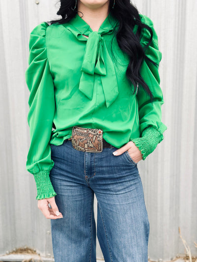 Emerald Puff Shoulder Blouse