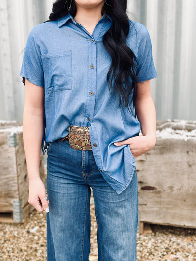 Cavalier Denim Fringe Top