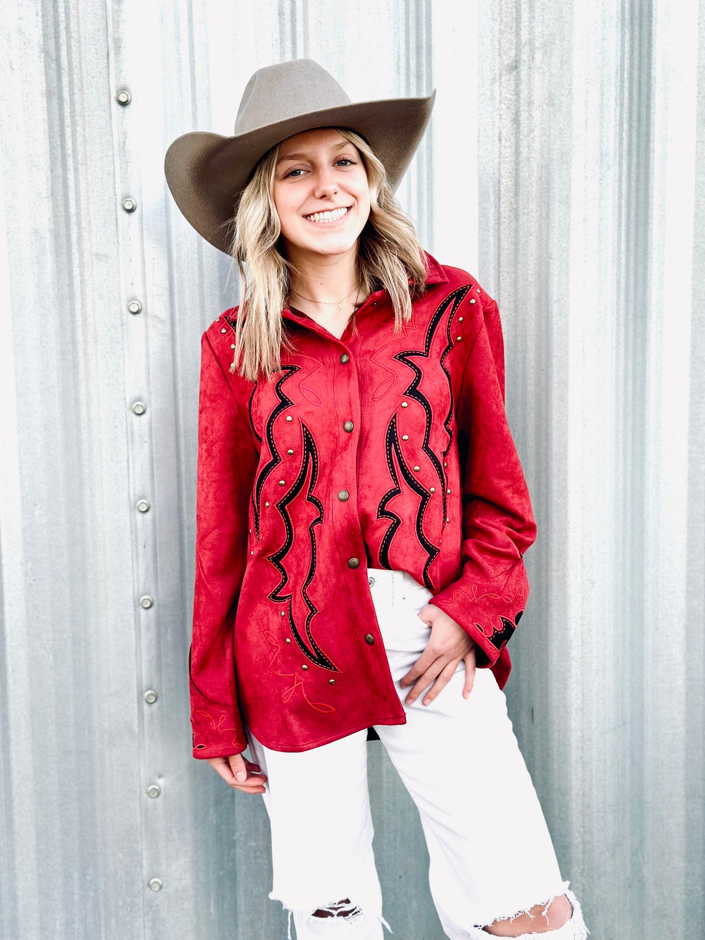 Rocker Red Button Up