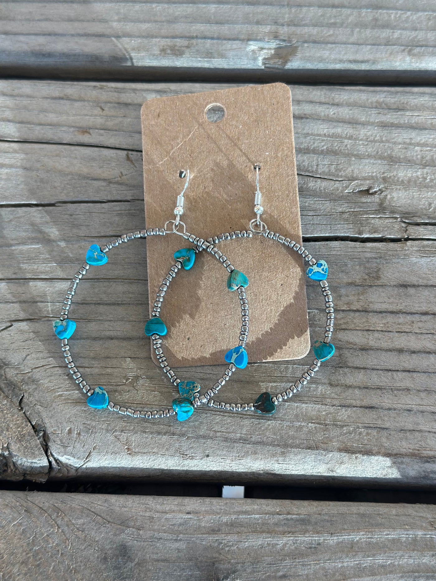 Turquoise Verasite Heart Hoop Earrings