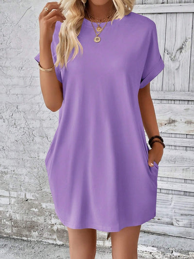 Round Neck Short Sleeve Mini Dress