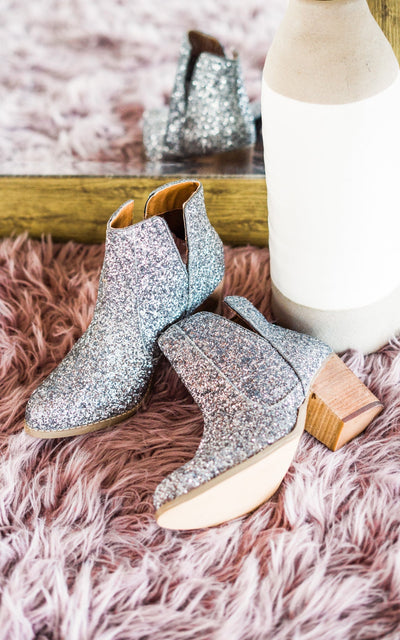 Fiera Glitter Booties in Pewter