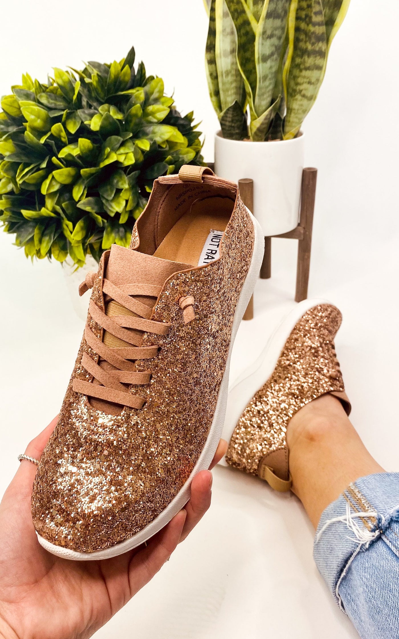 Mayo Glitter Sneaker in Rose Gold