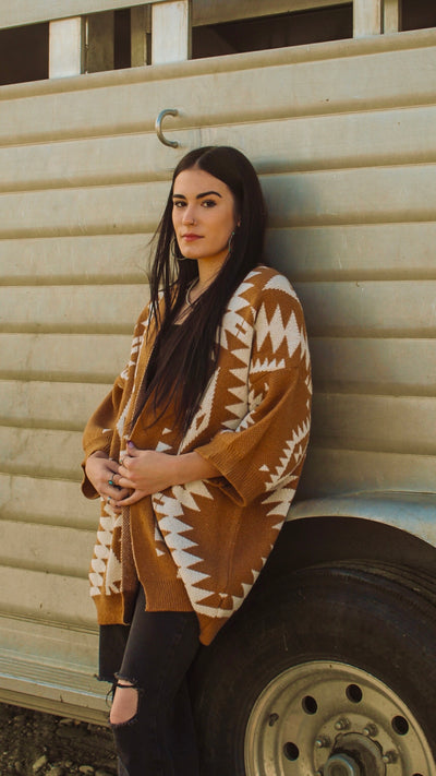 Caramel Aztec Printed Cardigan