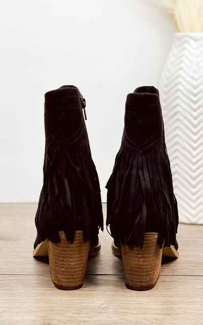 Sandra Fringe Booties in Black