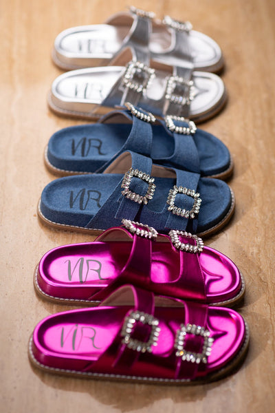 Stellar Rhinestone Buckle Slides in Silver