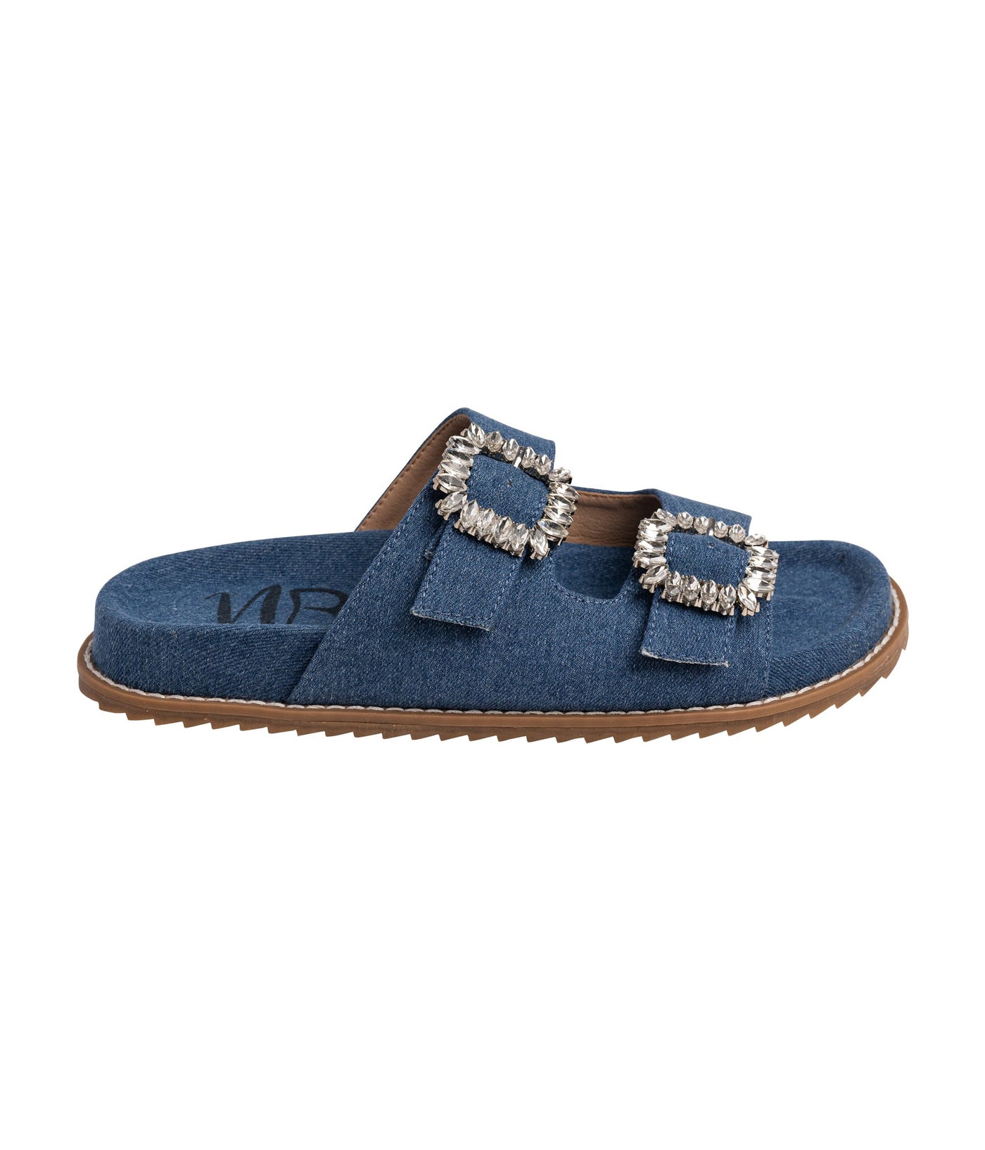 Stellar Rhinestone Buckle Slides in Denim