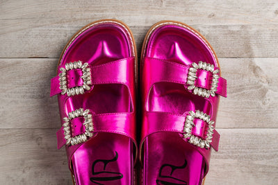 Stellar Rhinestone Buckle Slides in Fuschia