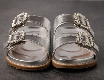 Stellar Rhinestone Buckle Slides in Silver