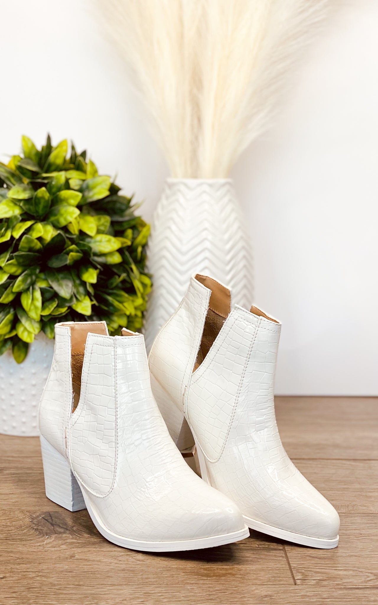 Tarim Booties in White Croc